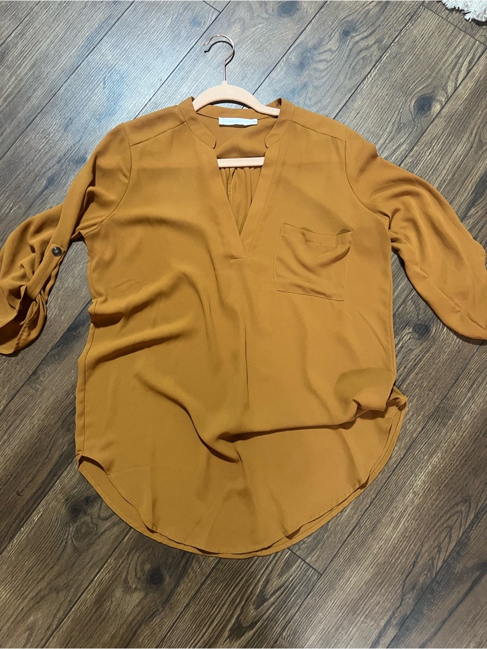 Lush Mustard Split-Neck Tunic Top